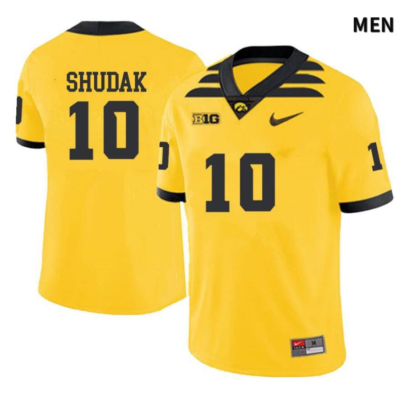 Men's Iowa Hawkeyes NCAA #10 Caleb Shudak Yellow Authentic Nike Alumni Stitched College Football Jersey CG34Q30OC